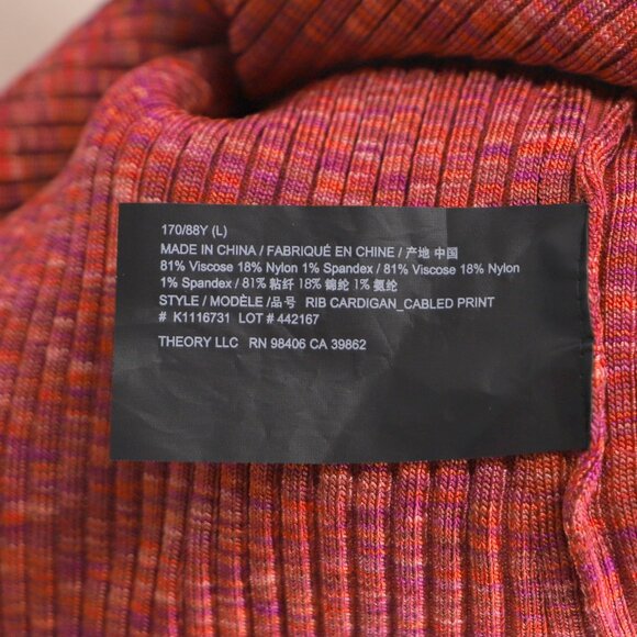 THEORY Space Dye Rib Cardigan Bell Cuff V-Neck in Sunset Multi Size L - Picture 9 of 9